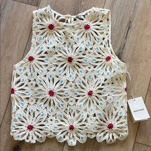 MOTHER “The Daisy Shell”  Daisy Tank Top Cream w/ Red and Light Blue Accents NWT